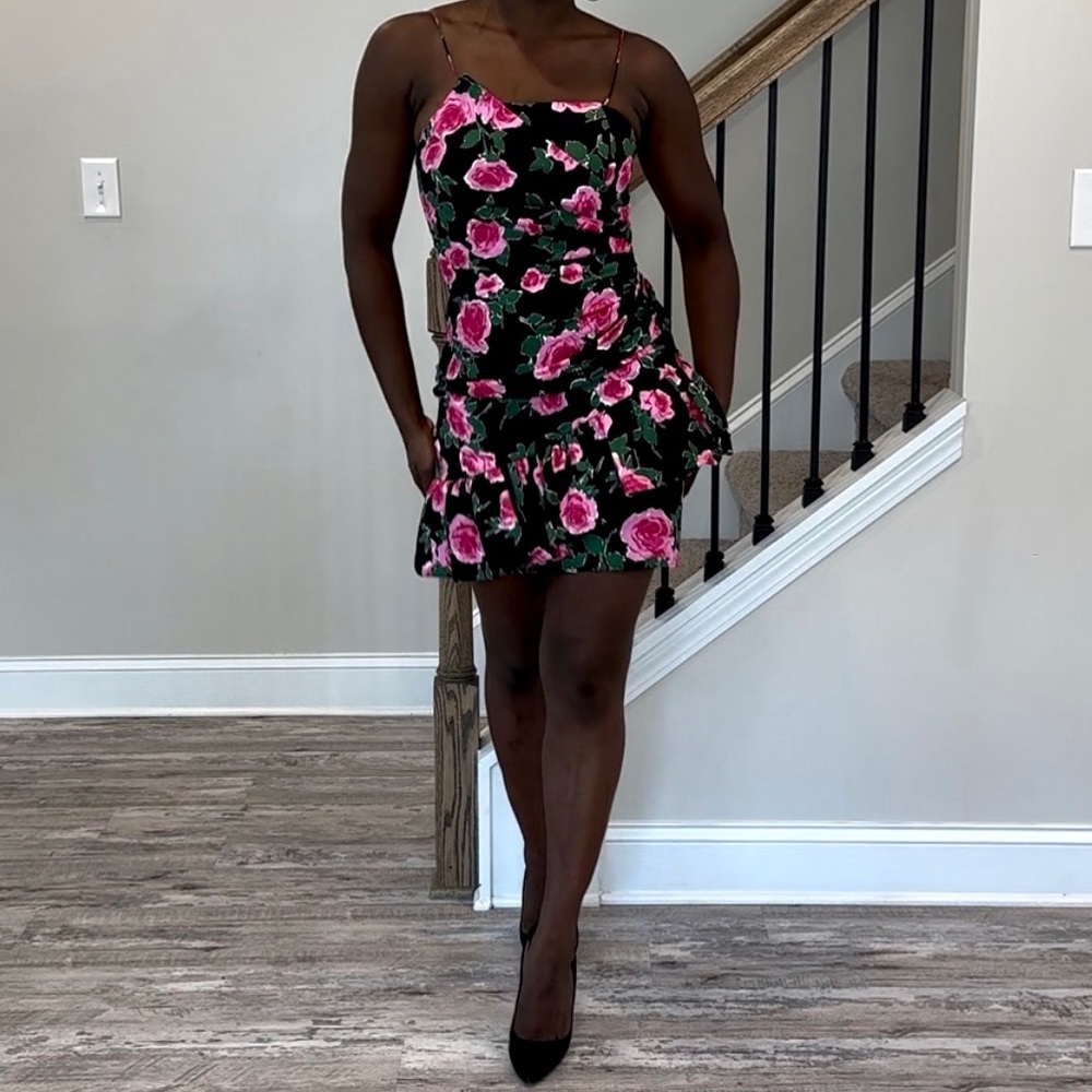 Vintage 90s Floral Formal Cocktail Mini Dress with Spaghetti Straps